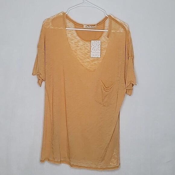 Free People Sheer Desert Sand Oversized Top Size Small - Picture 1 of 9